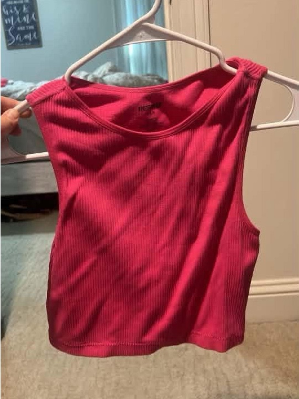 Ribbed Cropped Tank Top - Hot Pink